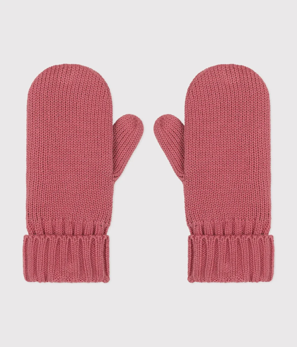 Muffole in maglia rosa con fodera in pile bambino