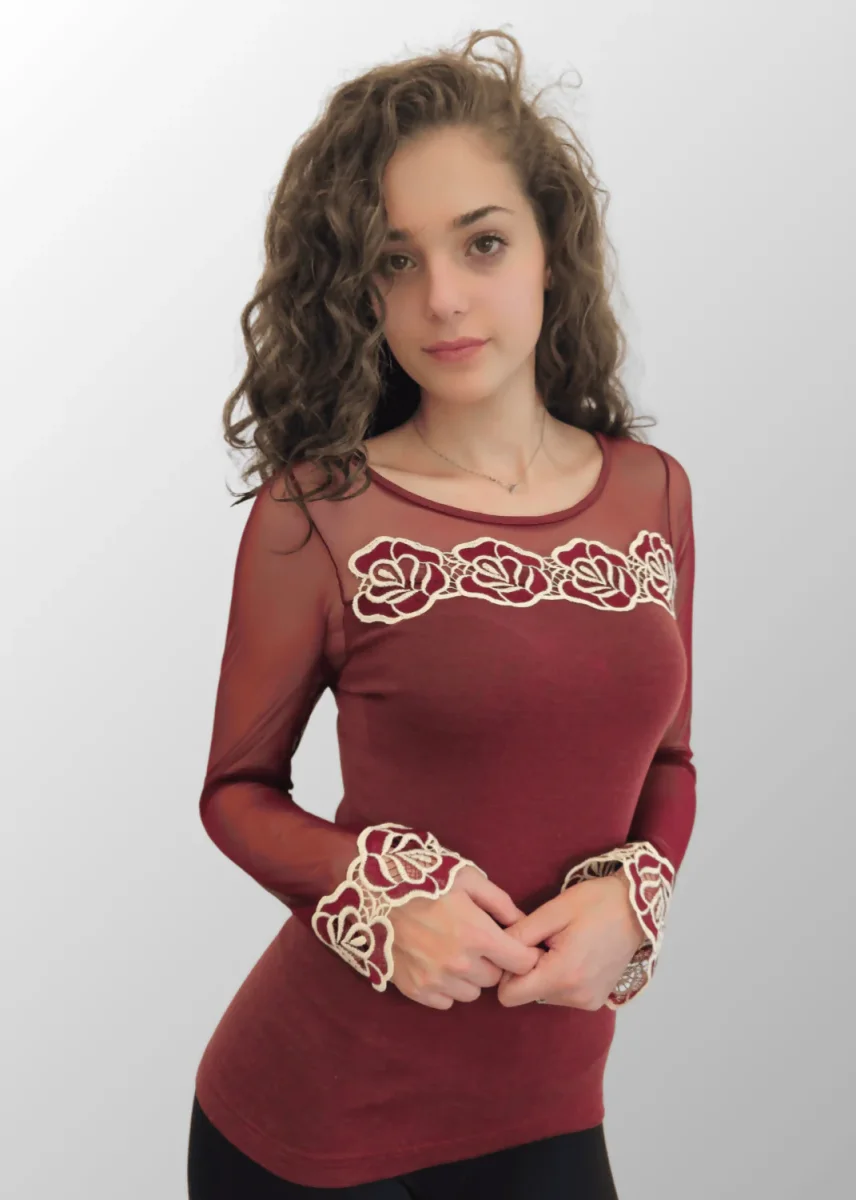 Maglia con maniche in tulle e macramé Zaira in Lana Seta - immagine 5