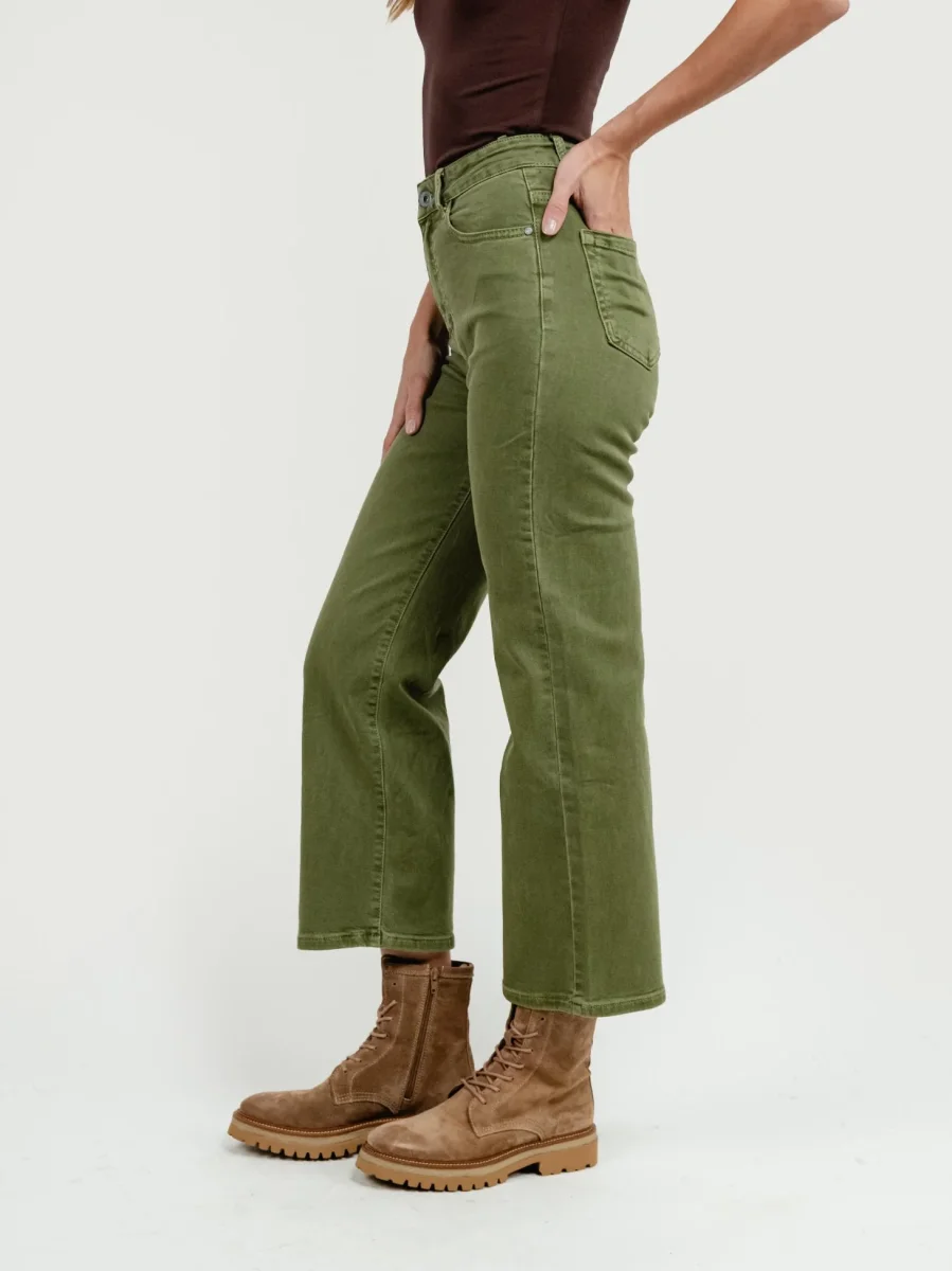 PANTALONE 5 TASCHE A PALAZZO VERDE SALVIA - immagine 4