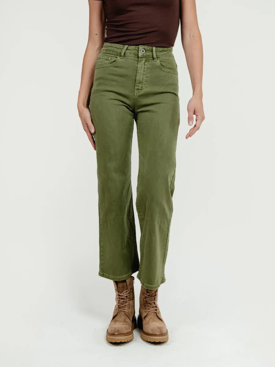 PANTALONE 5 TASCHE A PALAZZO VERDE SALVIA - immagine 3