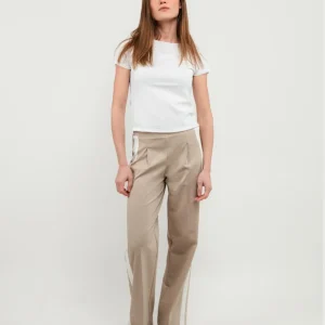 PANTALONE A PALAZZO BEIGE CON INSERTI LATERALI PANNA