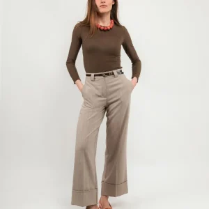 PANTALONE A PALAZZO BEIGE CON MAXI RISVOLTO