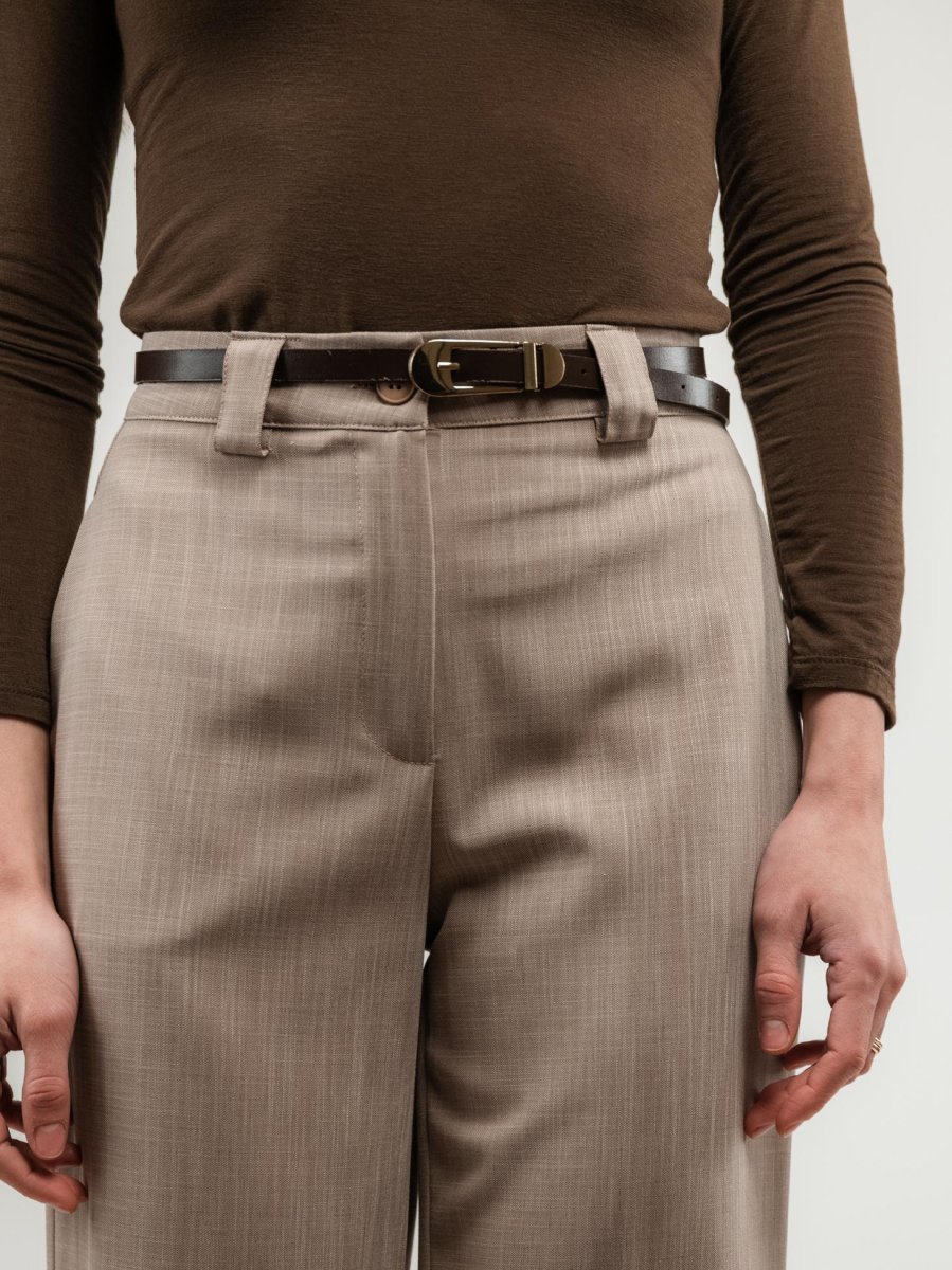 PANTALONE A PALAZZO BEIGE CON MAXI RISVOLTO - immagine 6