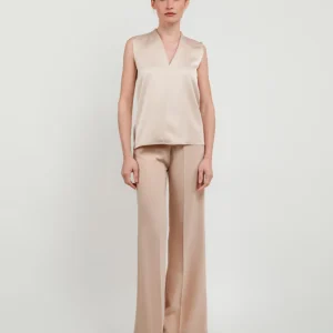 PANTALONE A PALAZZO BEIGE CON VITA ELASTICIZZATA