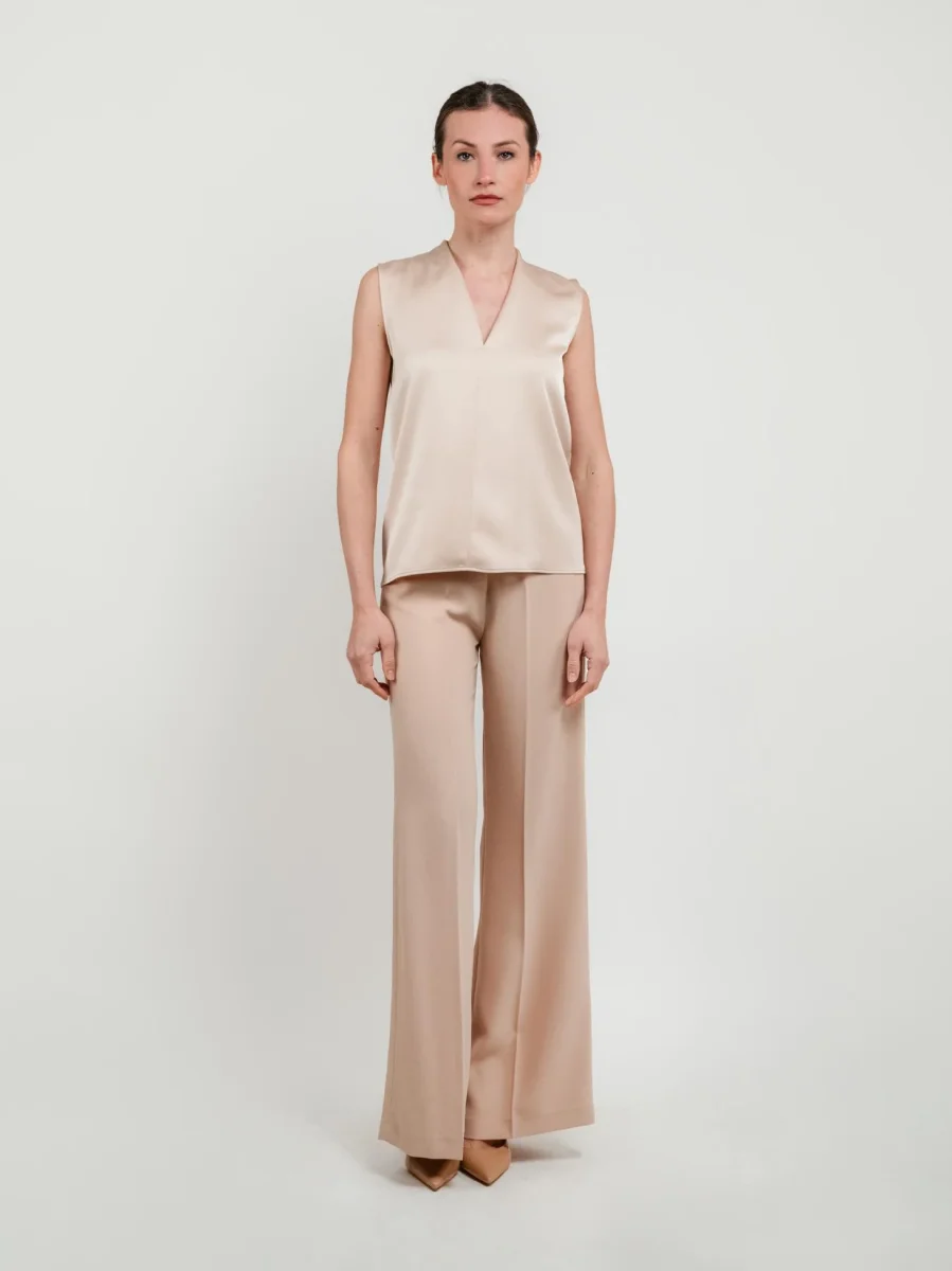 PANTALONE A PALAZZO BEIGE CON VITA ELASTICIZZATA