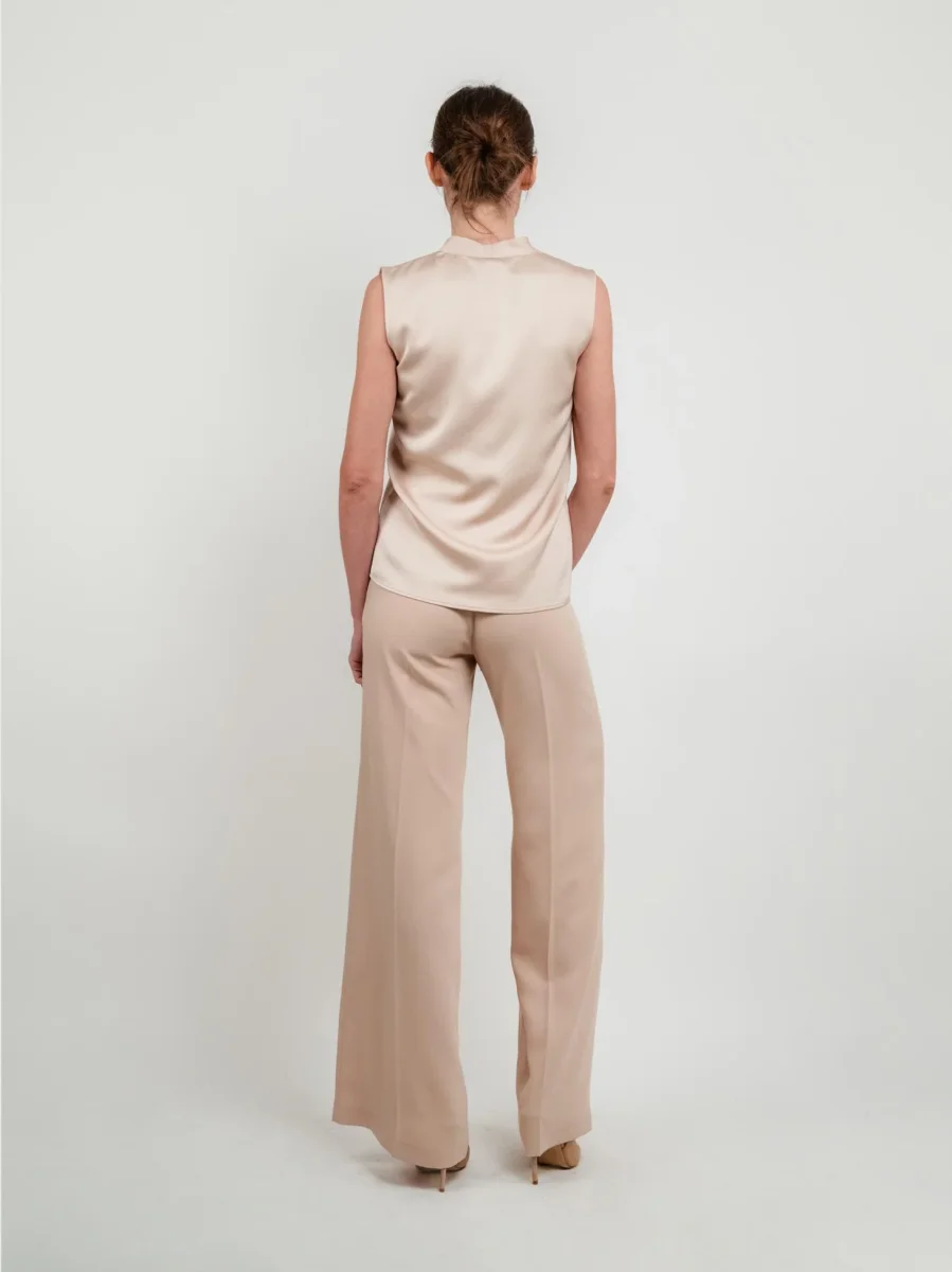 PANTALONE A PALAZZO BEIGE CON VITA ELASTICIZZATA - immagine 4