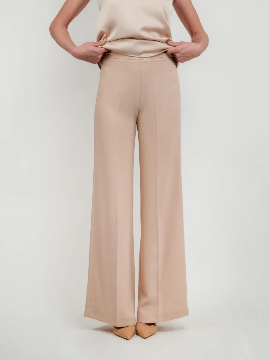 PANTALONE A PALAZZO BEIGE CON VITA ELASTICIZZATA - immagine 5