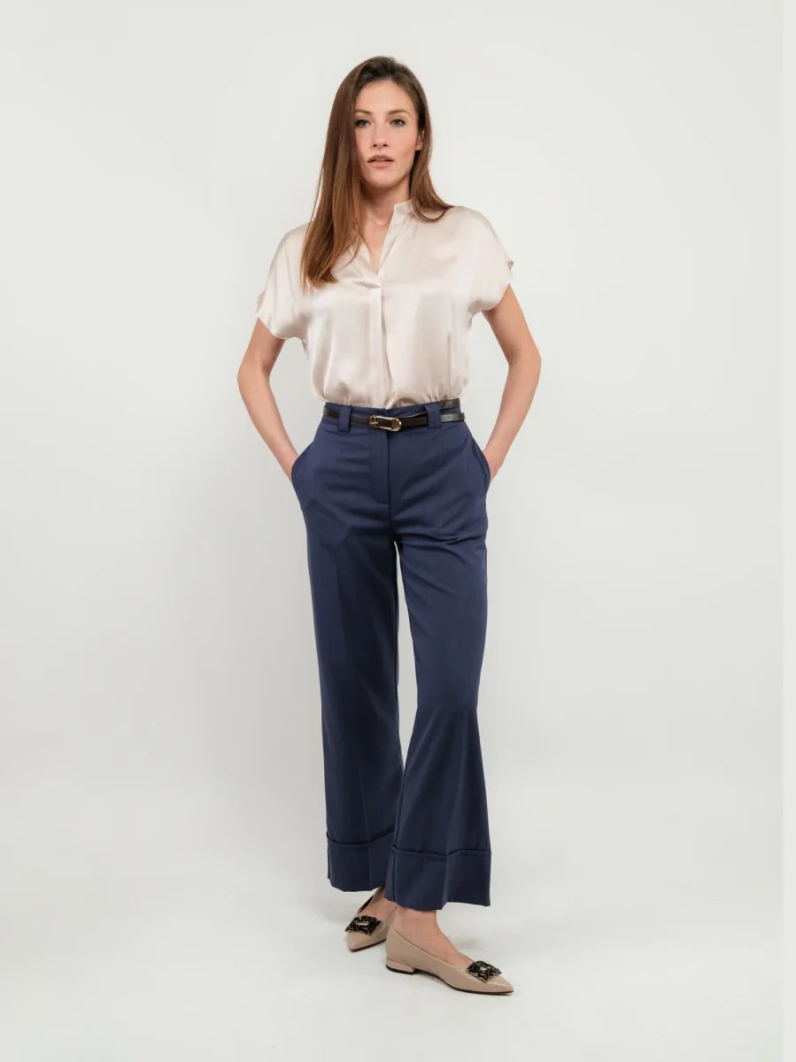 PANTALONE A PALAZZO BLUETTE CON MAXI RISVOLTO