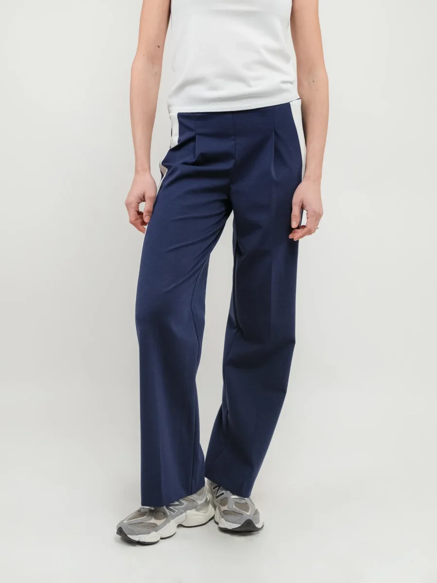 PANTALONE A PALAZZO BLU CON INSERTI LATERALI BIANCHI - immagine 3