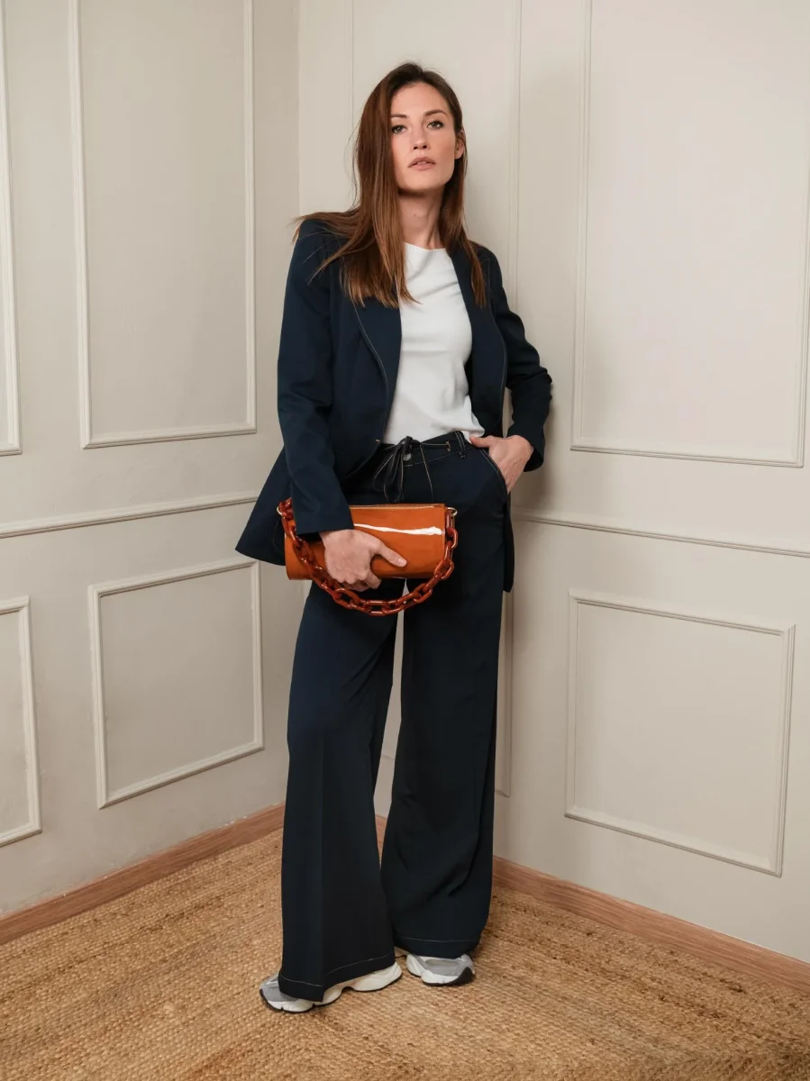 PANTALONE A PALAZZO CON COULISSE BLU SCURO - immagine 7