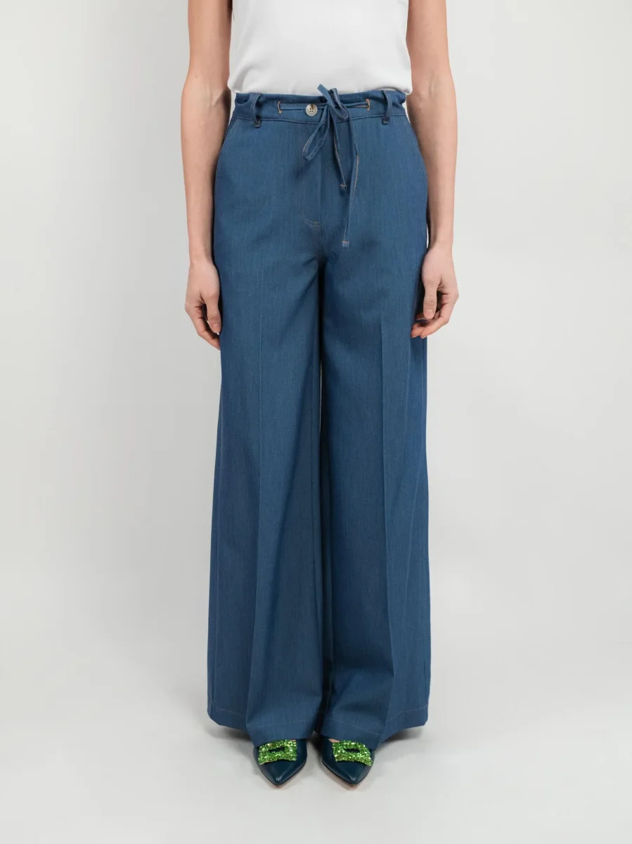 PANTALONE A PALAZZO CON COULISSE POLVERE - immagine 3