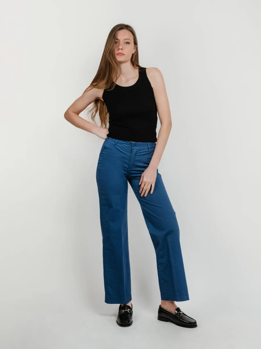 PANTALONE A PALAZZO IN COTONE BLU - immagine 5