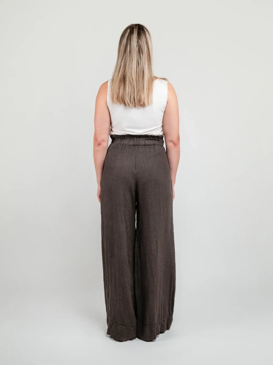 PANTALONE A PALAZZO IN LINO MARRONE - immagine 4