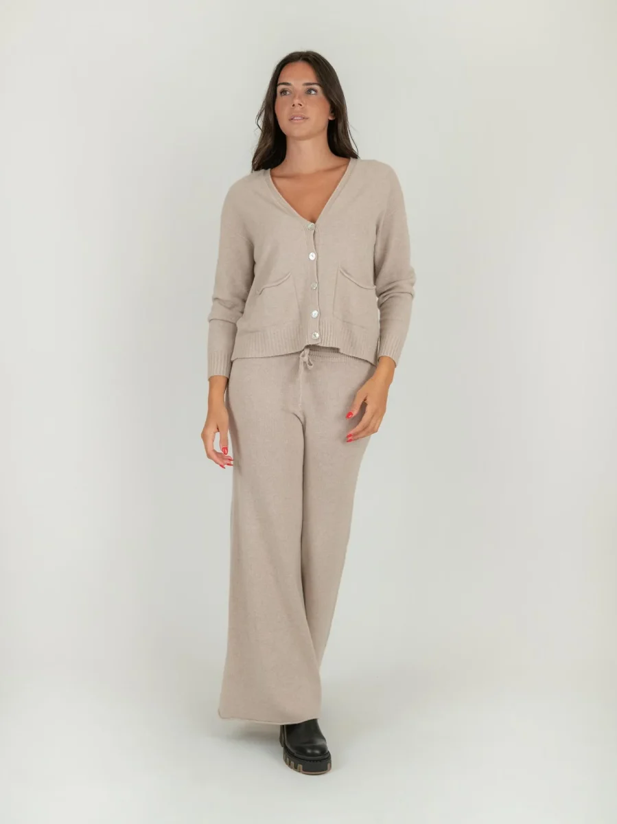 PANTALONE A PALAZZO IN MAGLIA BEIGE