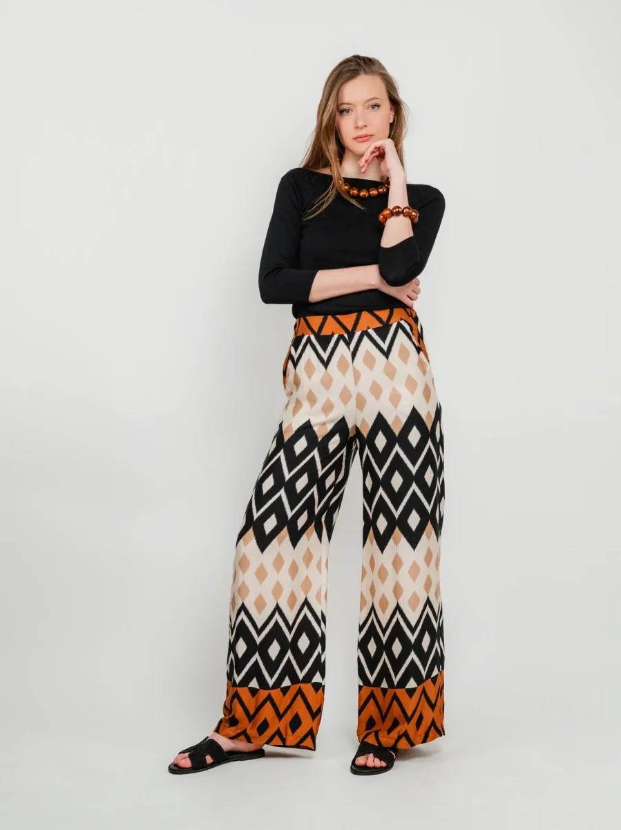 PANTALONE A PALAZZO IN RASO CON FANTASIA