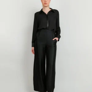 PANTALONE A PALAZZO IN RASO NERO