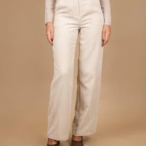 PANTALONE A PALAZZO IN VELLUTO A COSTE PANNA