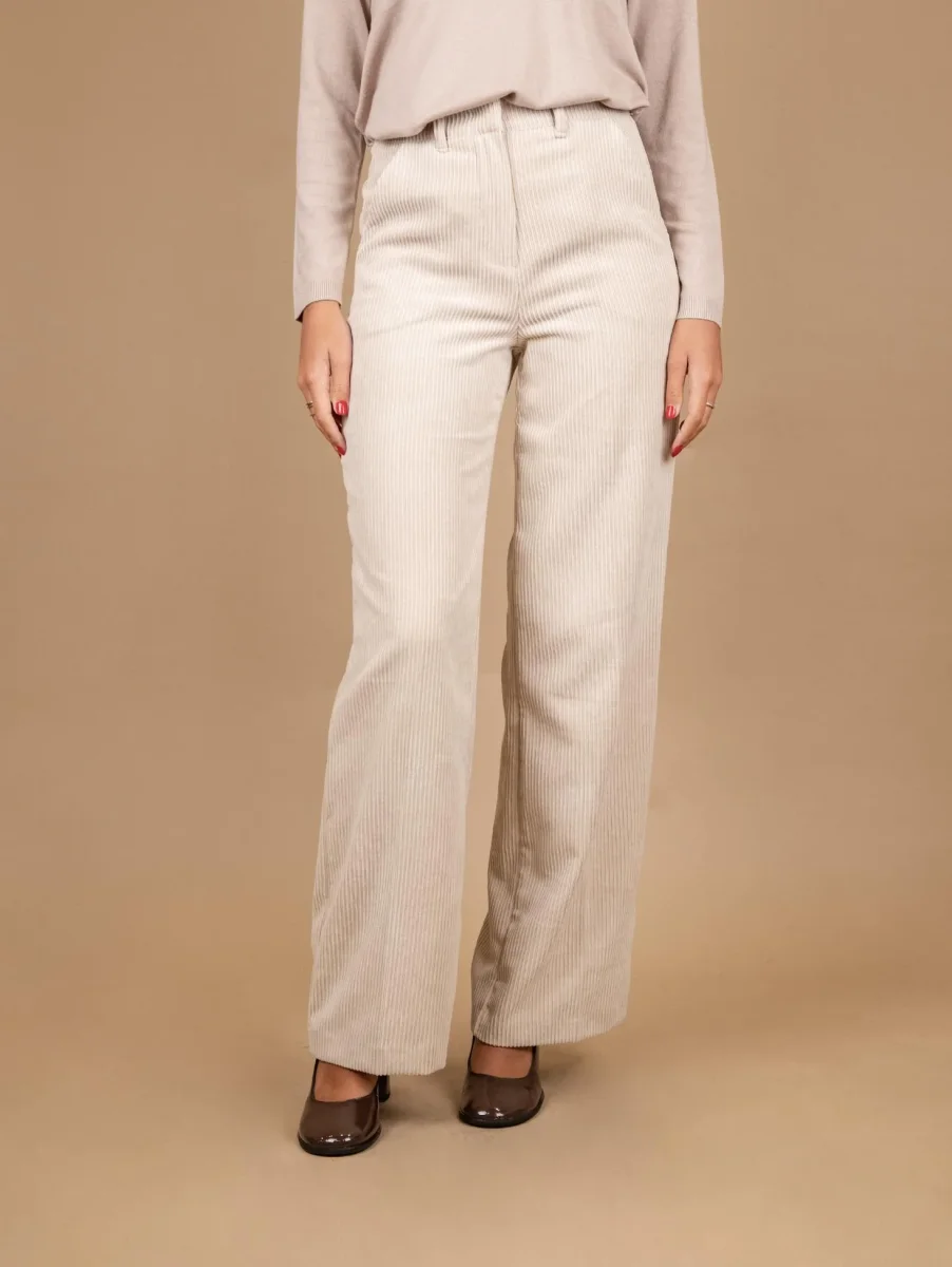 PANTALONE A PALAZZO IN VELLUTO A COSTE PANNA