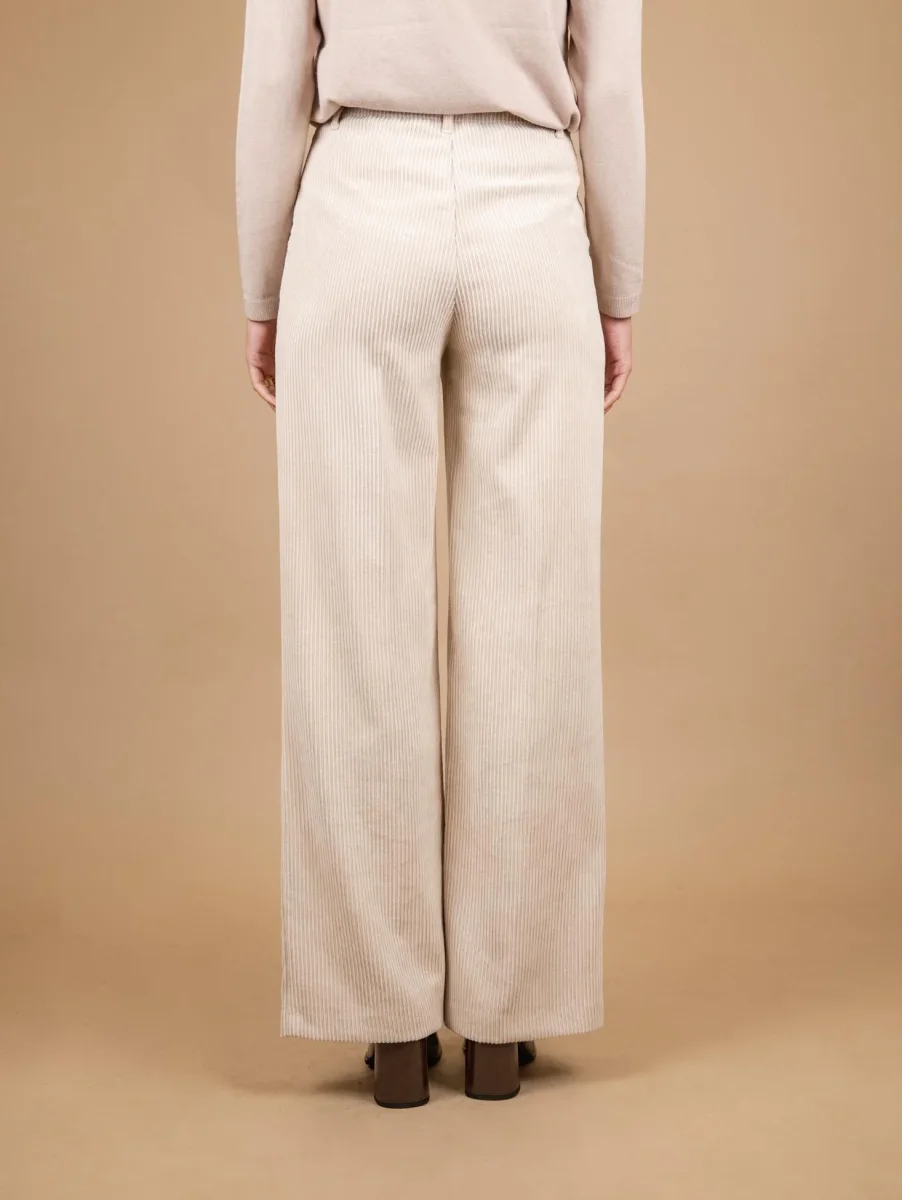 PANTALONE A PALAZZO IN VELLUTO A COSTE PANNA - immagine 4