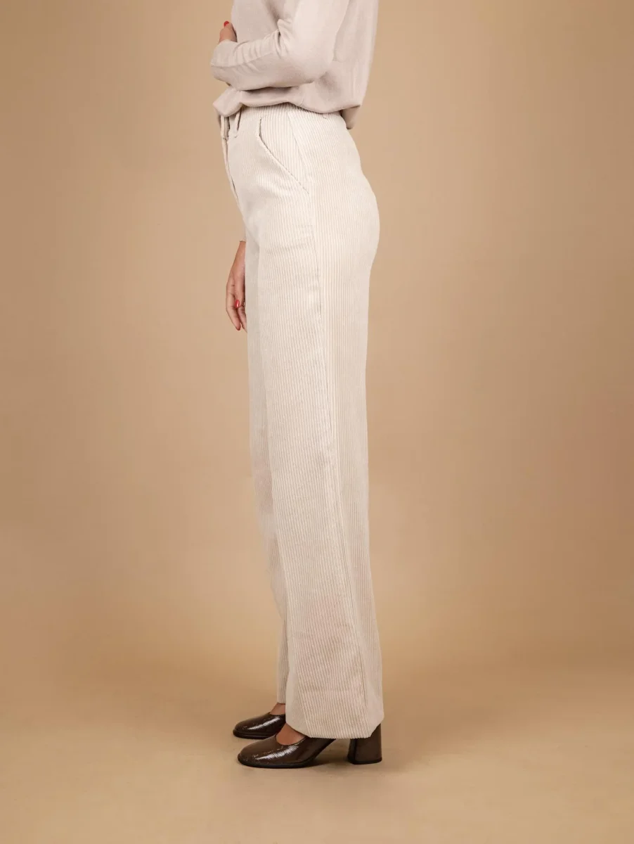 PANTALONE A PALAZZO IN VELLUTO A COSTE PANNA - immagine 3