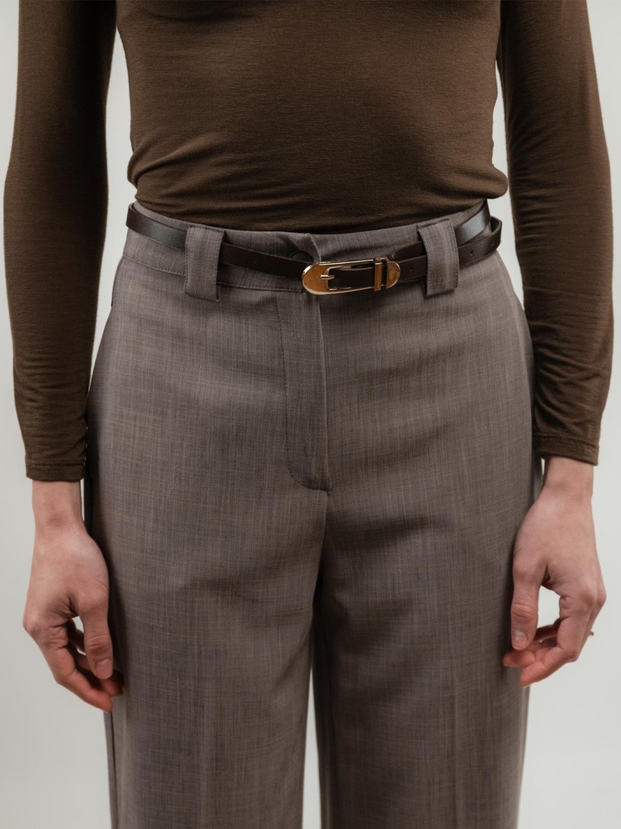 PANTALONE A PALAZZO MARRONE CON MAXI RISVOLTO - immagine 6