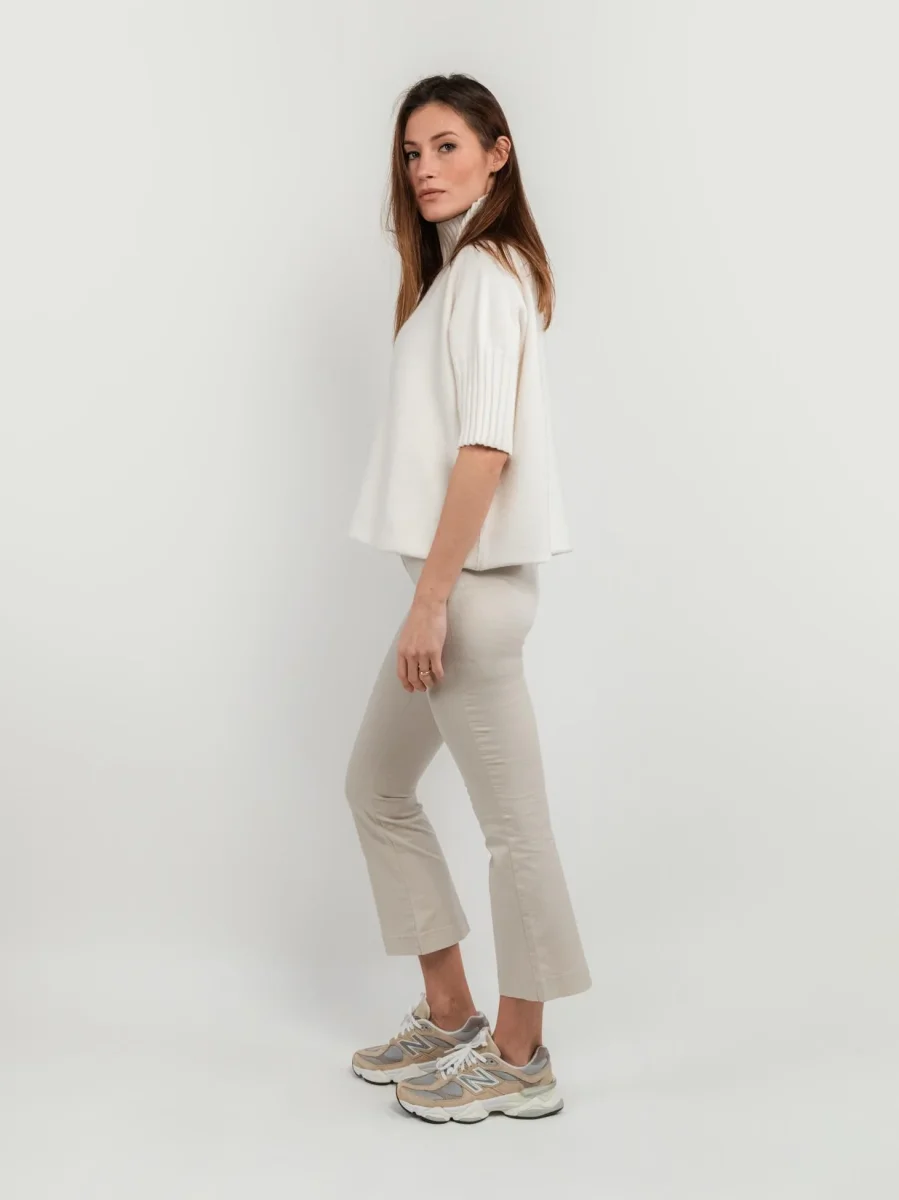 PANTALONE A TROMBETTA BEIGE IN COTONE - immagine 4