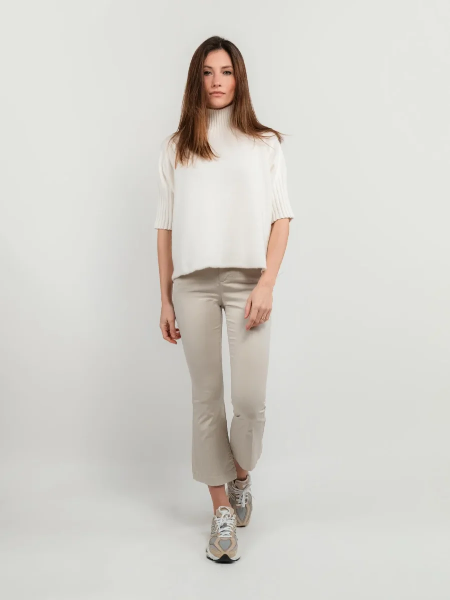PANTALONE A TROMBETTA BEIGE IN COTONE