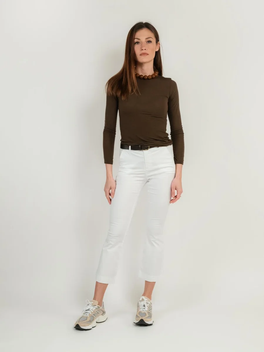 PANTALONE A TROMBETTA BIANCO IN COTONE