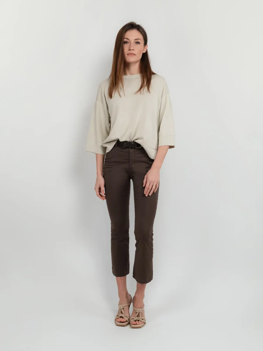 PANTALONE A TROMBETTA IN COTONE TESTA MORO