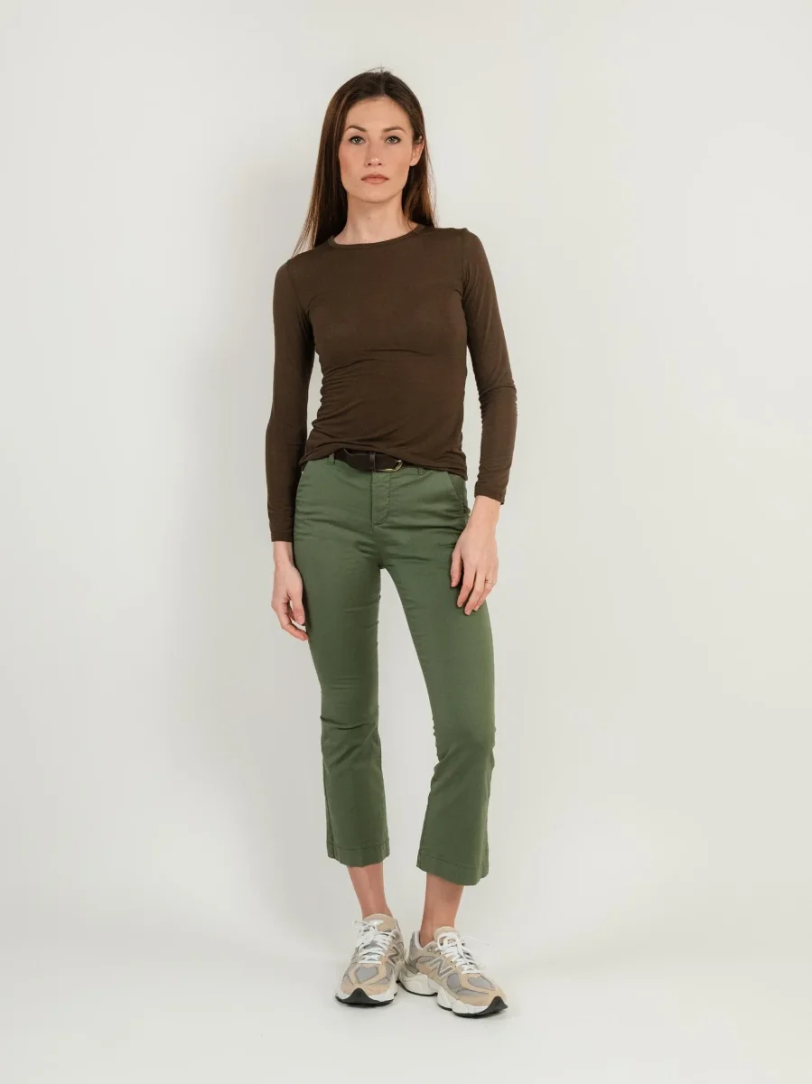 PANTALONE A TROMBETTA IN COTONE VERDE MILITARE