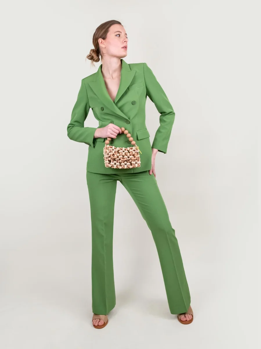 PANTALONE A ZAMPA IN TESSUTO VERDE - immagine 5