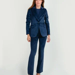 PANTALONE A ZAMPA IN VELLUTO A COSTE BLU