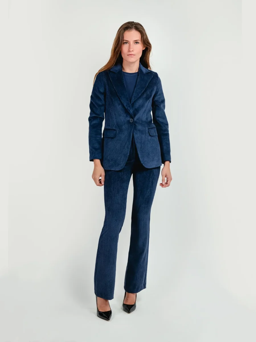 PANTALONE A ZAMPA IN VELLUTO A COSTE BLU