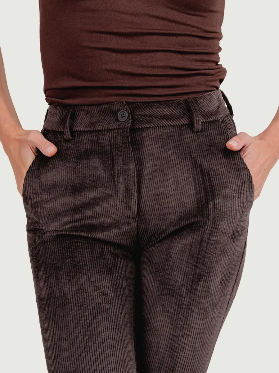 PANTALONE A ZAMPA IN VELLUTO A COSTE TESTA MORO - immagine 6