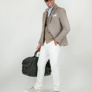 PANTALONE BIANCO CON TASCHE A FILO