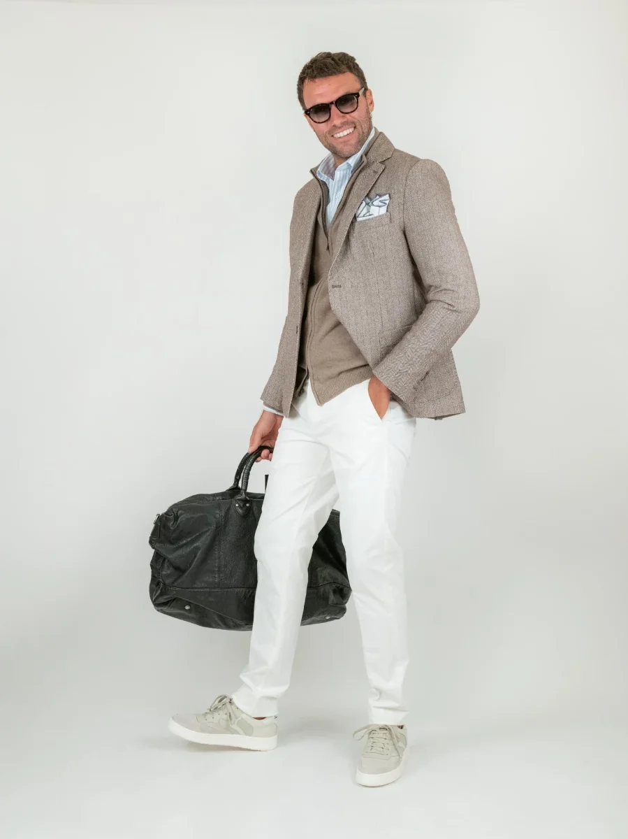 PANTALONE BIANCO CON TASCHE A FILO