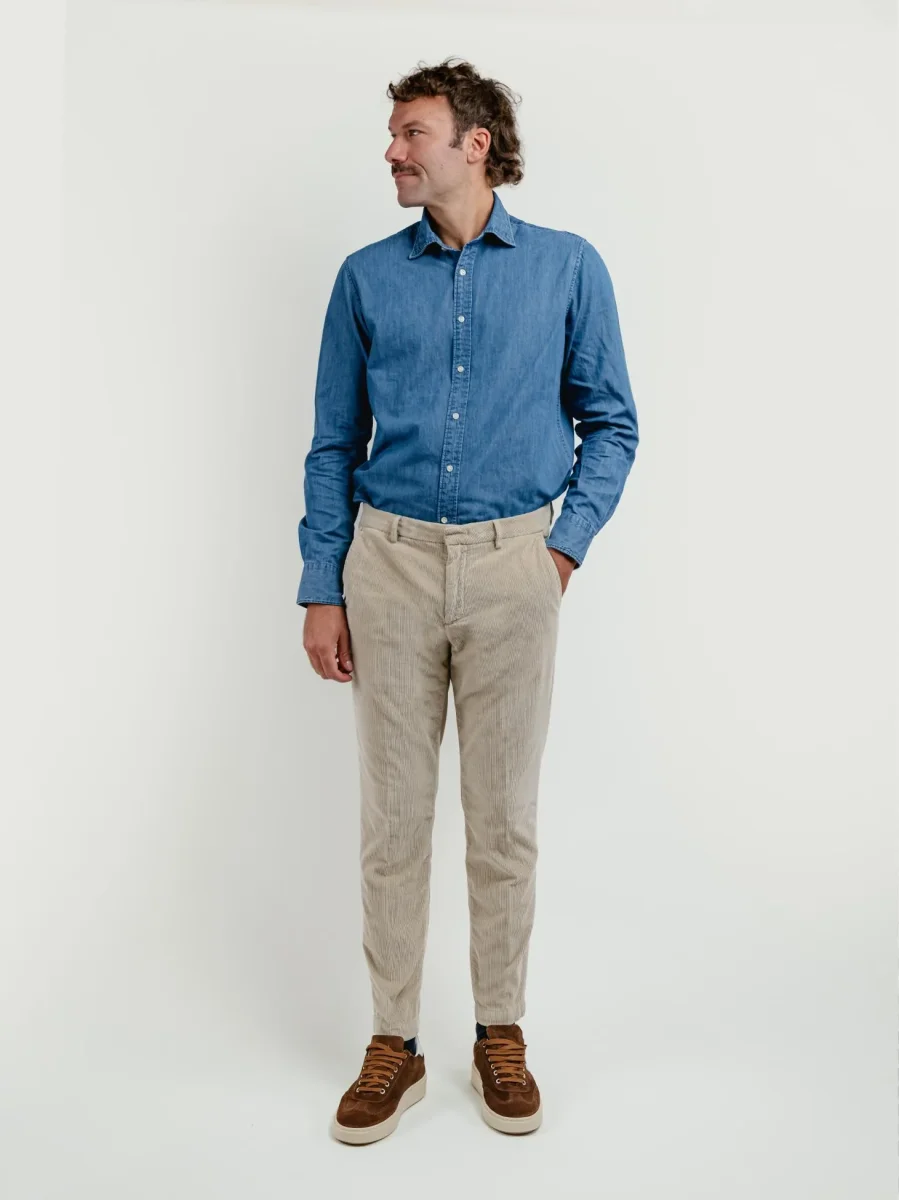 PANTALONE BROKER IN VELLUTO A COSTE BEIGE - immagine 6