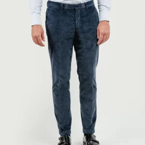 PANTALONE BROKER IN VELLUTO A COSTE BLU