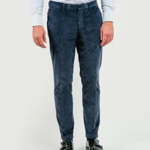 PANTALONE BROKER IN VELLUTO A COSTE BLU