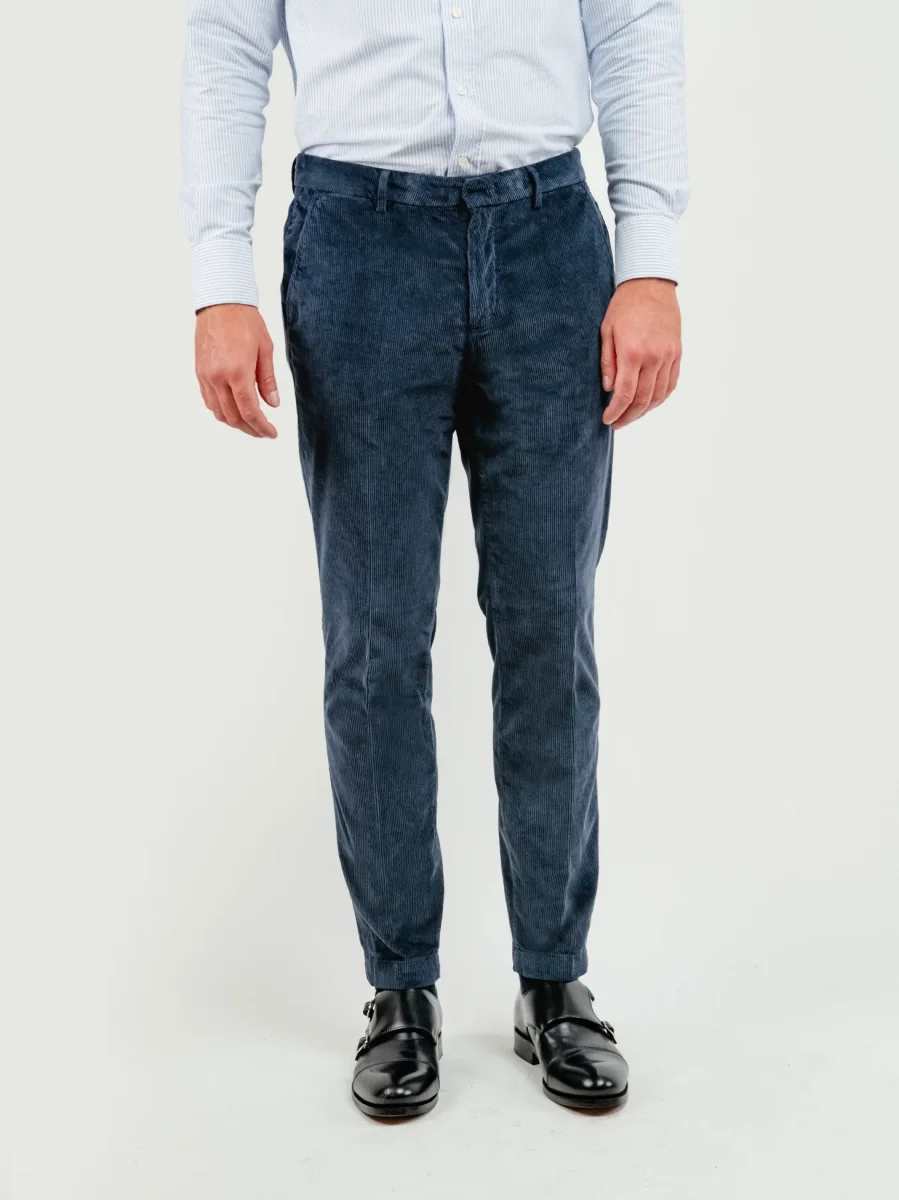 PANTALONE BROKER IN VELLUTO A COSTE BLU