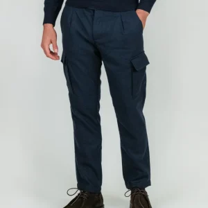 PANTALONE CARGO BLU MISTO LANA