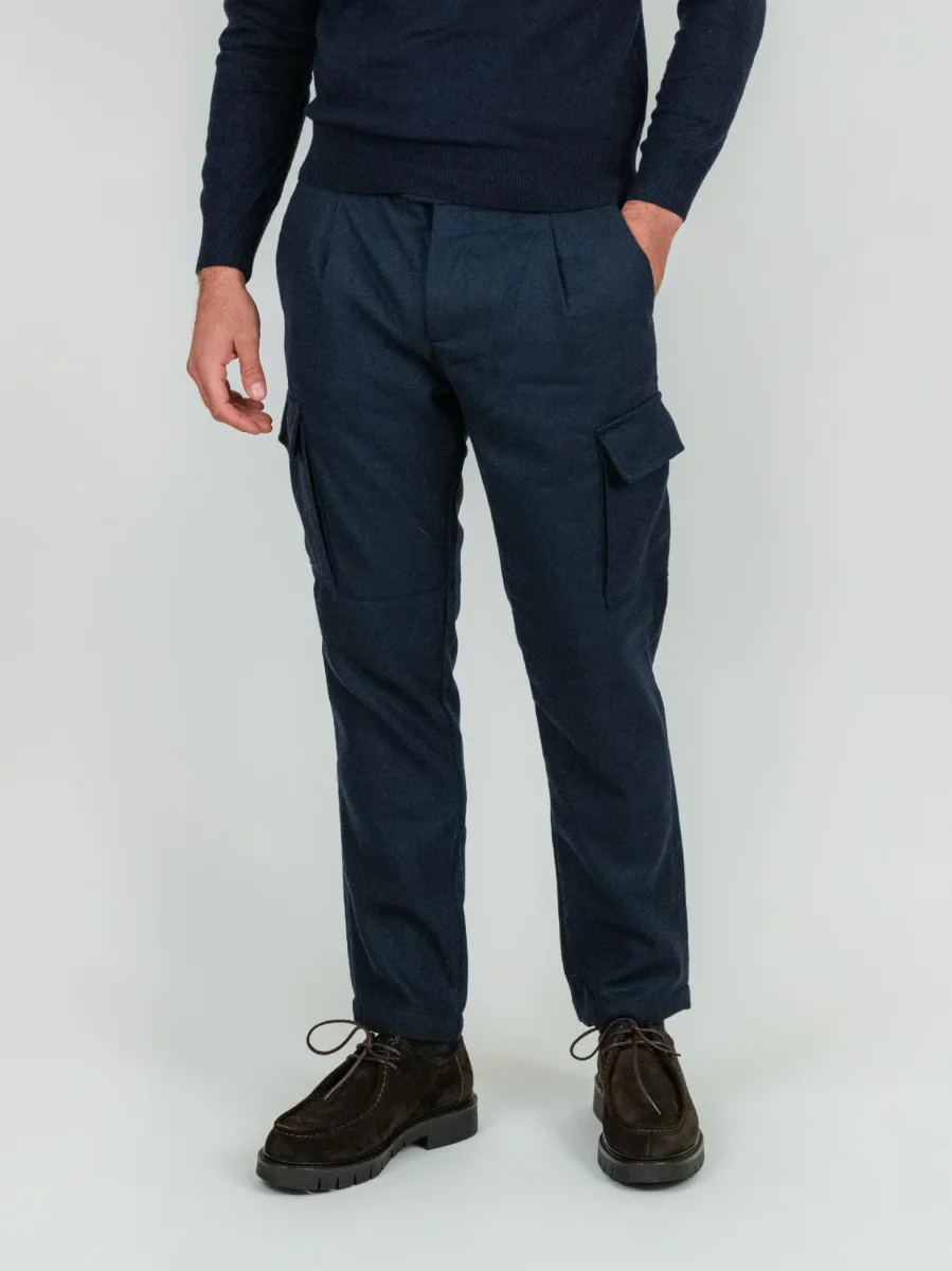 PANTALONE CARGO BLU MISTO LANA