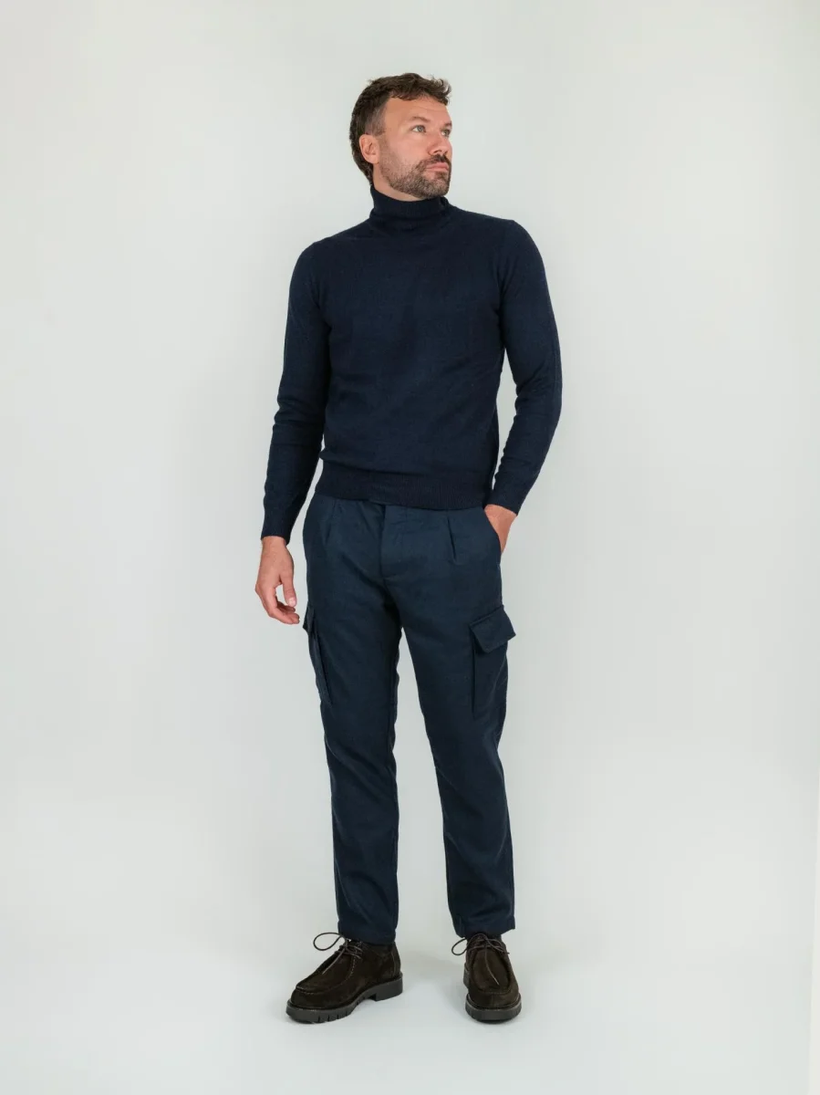 PANTALONE CARGO BLU MISTO LANA - immagine 3