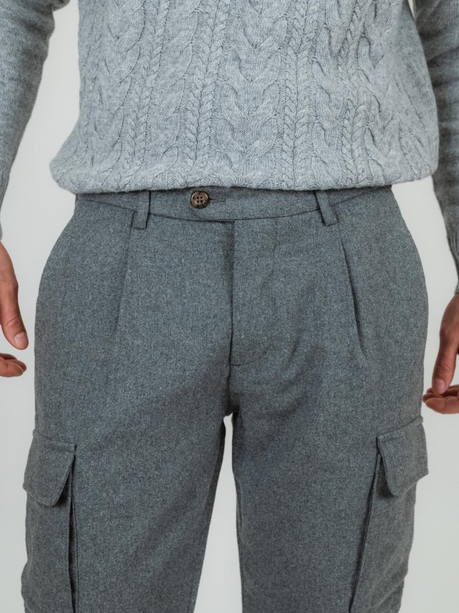 PANTALONE CARGO GRIGIO MISTO LANA - immagine 7