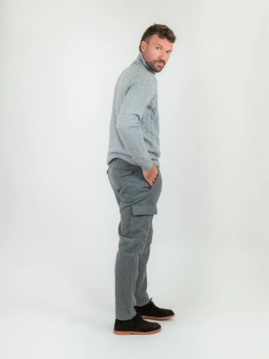 PANTALONE CARGO GRIGIO MISTO LANA - immagine 4