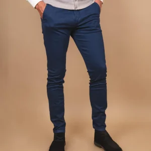PANTALONE CHINOS IN COTONE BLU TRAMA NIDO D'APE