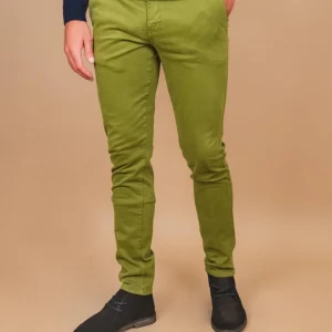 PANTALONE CHINOS IN COTONE LISCIO ELASTICIZZATO PISTACCHIO