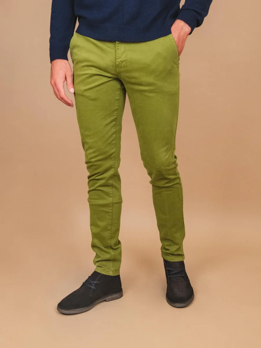 PANTALONE CHINOS IN COTONE LISCIO ELASTICIZZATO PISTACCHIO