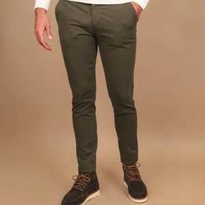 PANTALONE CHINOS IN COTONE LISCIO ELASTICIZZATO militare