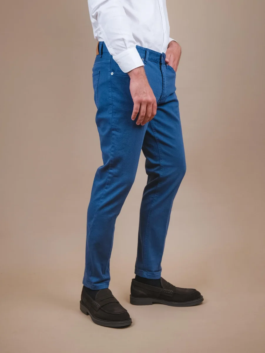 PANTALONE CINQUE TASCHE IN COTONE BLU CHIARO - immagine 3